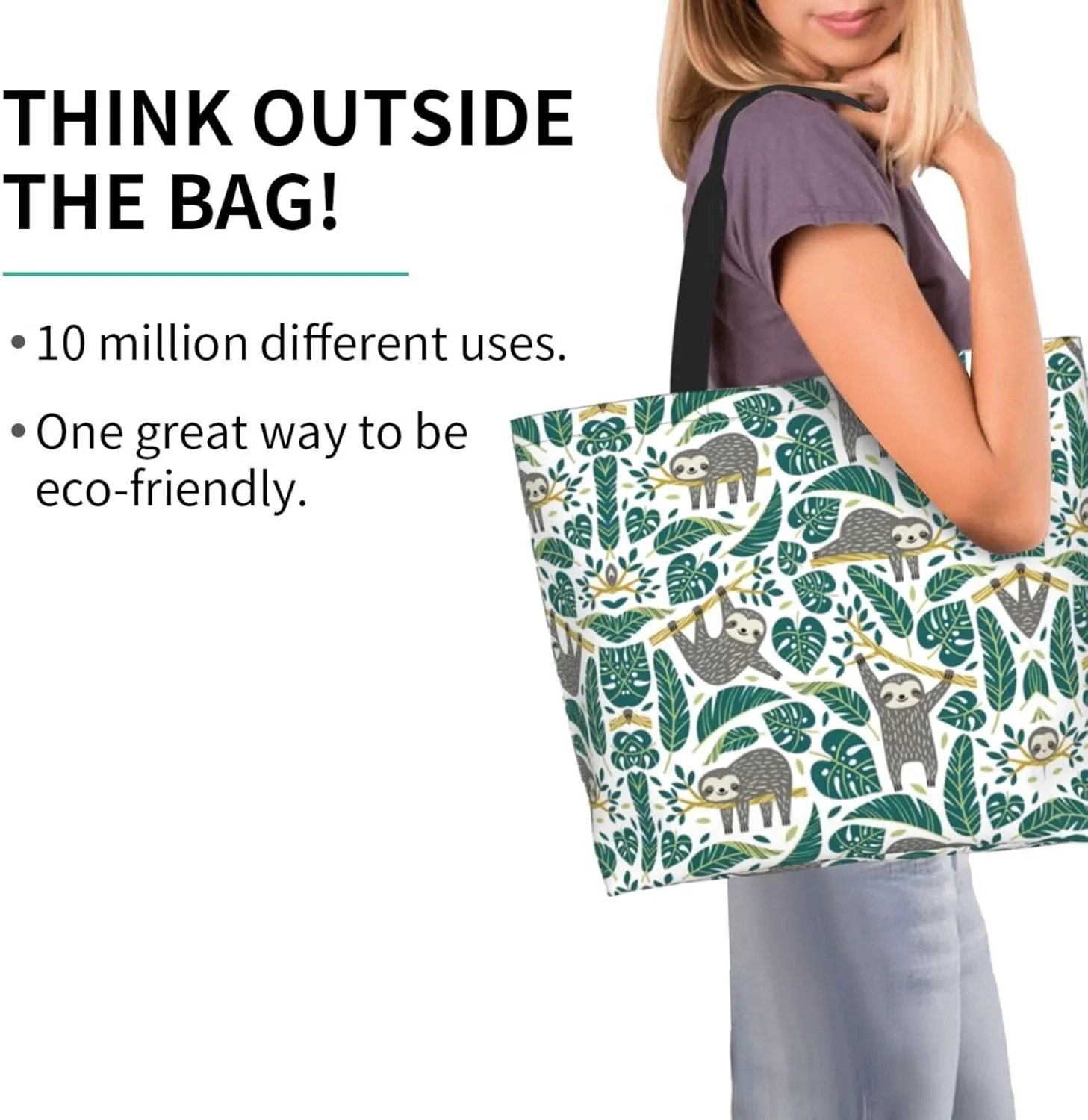 Adorable Sloth Print Shoulder Bag For Women Shopping Bags Tote Bag Large Storage Handbag Grocery Bags For Travel Work