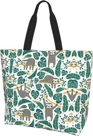 Adorable Sloth Print Shoulder Bag For Women Shopping Bags Tote Bag Large Storage Handbag Grocery Bags For Travel Work