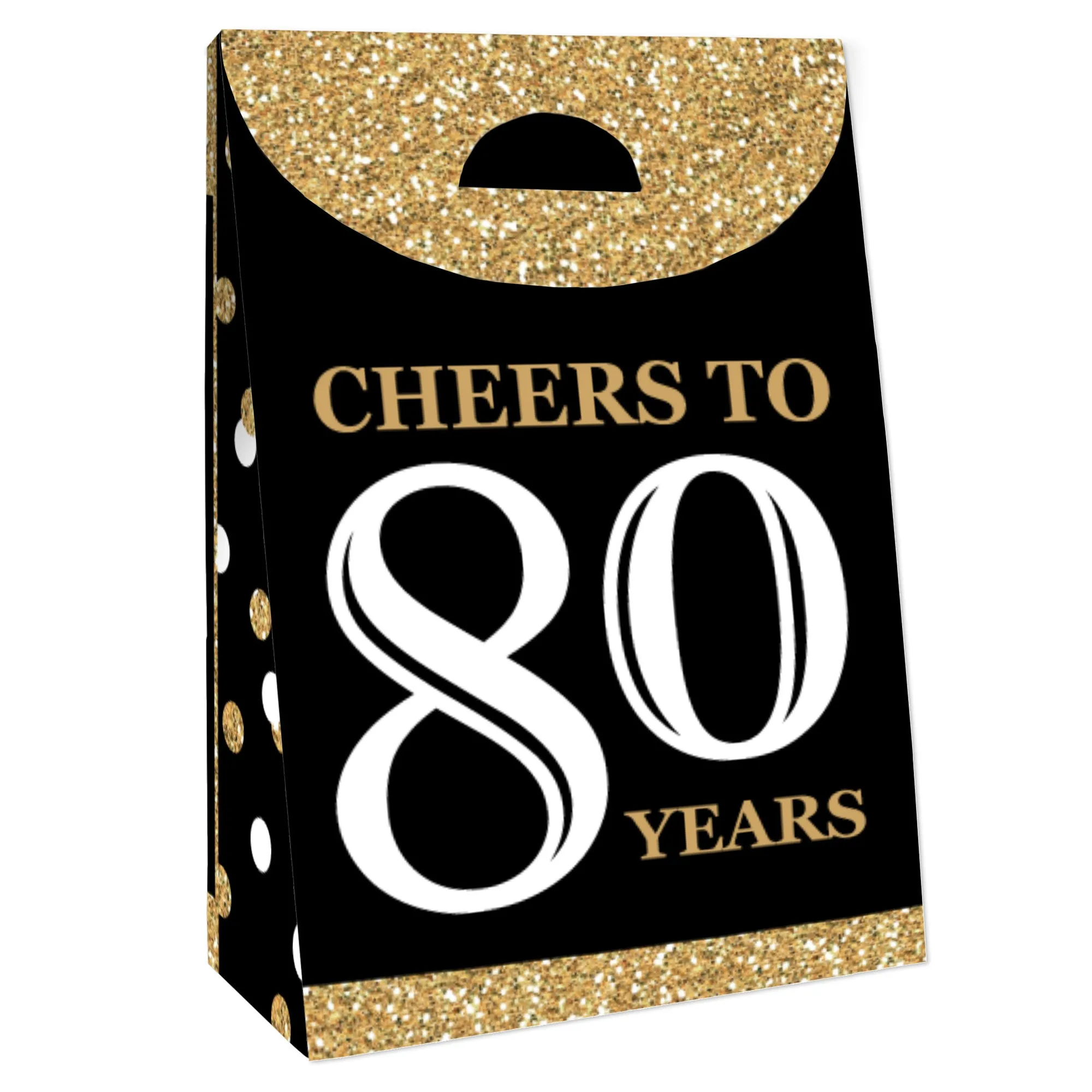 Adult 80th Birthday - Gold - Birthday Gift Favor Bags - Party Goodie Boxes - Set of 12