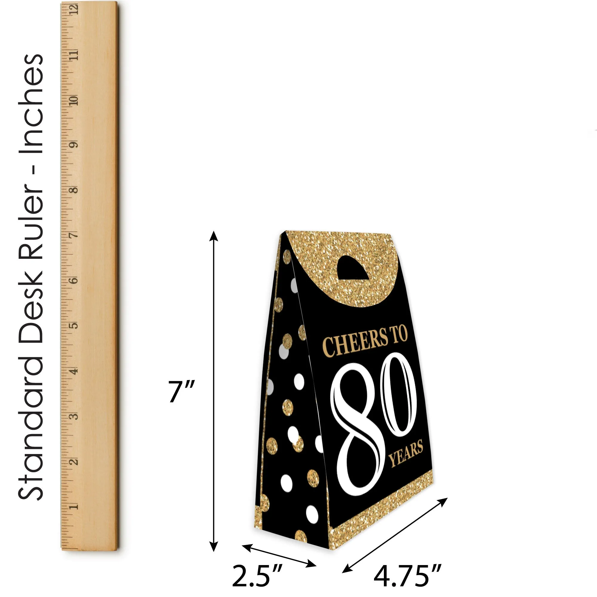 Adult 80th Birthday - Gold - Birthday Gift Favor Bags - Party Goodie Boxes - Set of 12