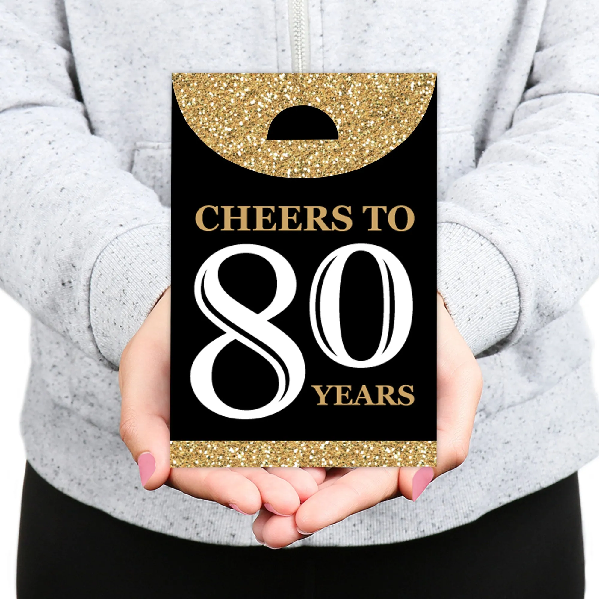 Adult 80th Birthday - Gold - Birthday Gift Favor Bags - Party Goodie Boxes - Set of 12