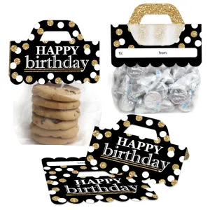 Adult Happy Birthday - Gold - DIY Birthday Party Clear Goodie Favor Bag Labels - Candy Bags with Toppers - Set of 24