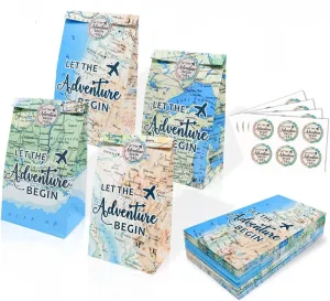 Adventure Party Favor Bags - 24 Pack Let the Adventure Begin, Awaits Travel Farewell Treat Bags - Themed for Birthday & Baby Showers