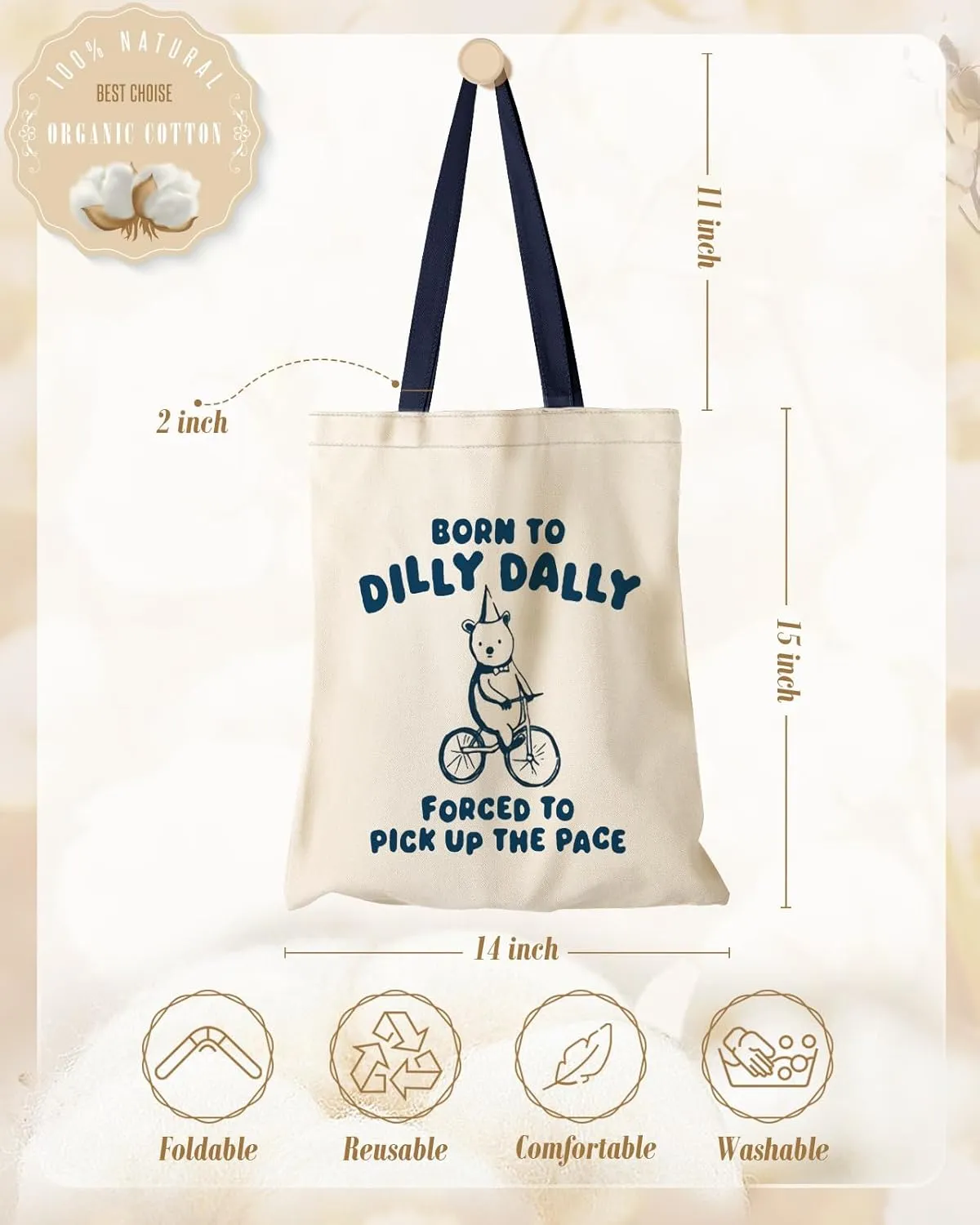 Aesthetic Canvas Tote Bag for Women - Sturdy Cloth Cotton Totes Bag with Pattern Shoulder Bag