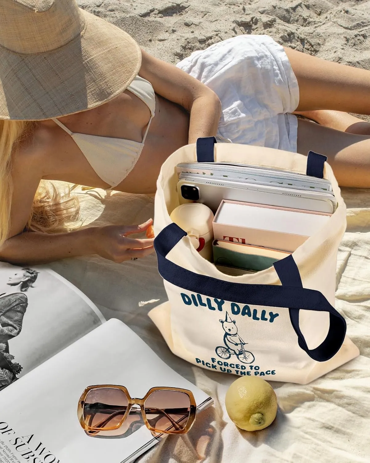 Aesthetic Canvas Tote Bag for Women - Sturdy Cloth Cotton Totes Bag with Pattern Shoulder Bag