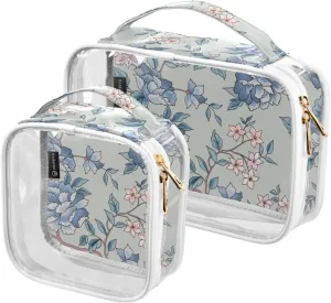 ALAZA Clear Toiletry Bag, Flourish Ornamental Garden 2 Pack Travel Cosmetic Bag, Waterproof Quart Size Makeup Bags, Carry on Airport Airline Compliant Bag