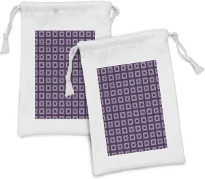 Ambesonne Abstract Fabric Pouch Set of 2, Nested Ornamental Squares in Violet Shades, Small Drawstring Bag for Toiletries Masks and Favors, 9" x 6", Quartz Mauve