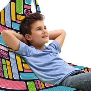 Ambesonne Abstract Lounger Chair Bag, Ornamental Squared Design Colorful Retro Pattern Stars Swirls Lines Dots, High Capacity Storage with Handle Container, Lounger Size, Multicolor