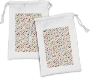 Ambesonne Botanical Fabric Pouch Set of 2, Nature Inspired Ornamental Arrangement with Blossoms and Shrubs Fresh Flourish, Small Drawstring Bag for Toiletries Masks and Favors, 9" x 6", Multicolor