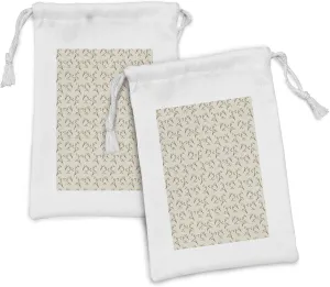 Ambesonne Botanical Fabric Pouch Set of 2, Ornamental Hortensia and Birds Composition, Small Drawstring Bag for Toiletries Masks and Favors, 9" x 6", Eggshell Pale Redwood