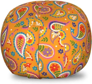 Ambesonne Ethnic Storage Toy Bag Chair, Bohemian Ornamental Paisley Design with Floral Tiny Motifs Built-in Droplet Shapes, Stuffed Animal Organizer Washable Bag, Small Size, Multicolor