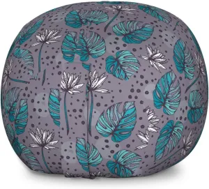 Ambesonne Floral Storage Toy Bag Chair, Graphical Interpretation of Ornamental Nature Scene Petals Lilies Dots, Stuffed Animal Organizer Washable Bag, Large Size, Pale Eggplant Sea Blue