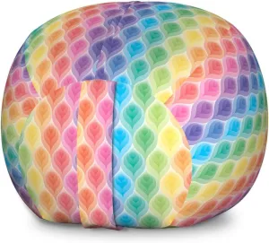 Ambesonne Geometric Storage Toy Bag Chair, Rainbow Colored Ornamental Vintage Floral Arrangement Leaf Pattern Retro Design, Stuffed Animal Organizer Washable Bag, Large Size, Blue Green