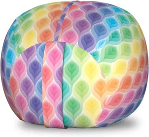 Ambesonne Geometric Storage Toy Bag Chair, Rainbow Colored Ornamental Vintage Floral Arrangement Leaf Pattern Retro Design, Stuffed Animal Organizer Washable Bag, Small Size, Blue Green