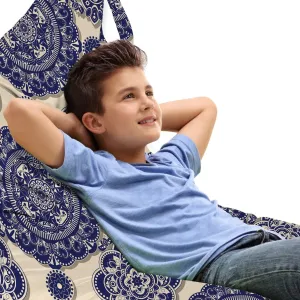 Ambesonne Mandala Lounger Chair Bag, Ornamental Flower Pattern Shadow Effect Royal Retro Revival Medieval Exotic, High Capacity Storage with Handle Container, Lounger Size, Beige Navy Blue