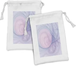 Ambesonne Psychedelic Fabric Pouch Set of 2, Abstract Style Fractal Enigmatic Hole with Bizarre Ornamental Eternity Theme, Small Drawstring Bag for Toiletries Masks and Favors, 9" x 6", Purple Pink