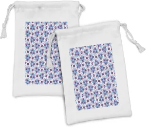 Ambesonne Violet Fabric Pouch Set of 2, Folk Ornamental Floral Motley Dotty Flowers Illustration on Plain Backdrop, Small Drawstring Bag for Toiletries Masks and Favors, 9" x 6", White Blue Quartz