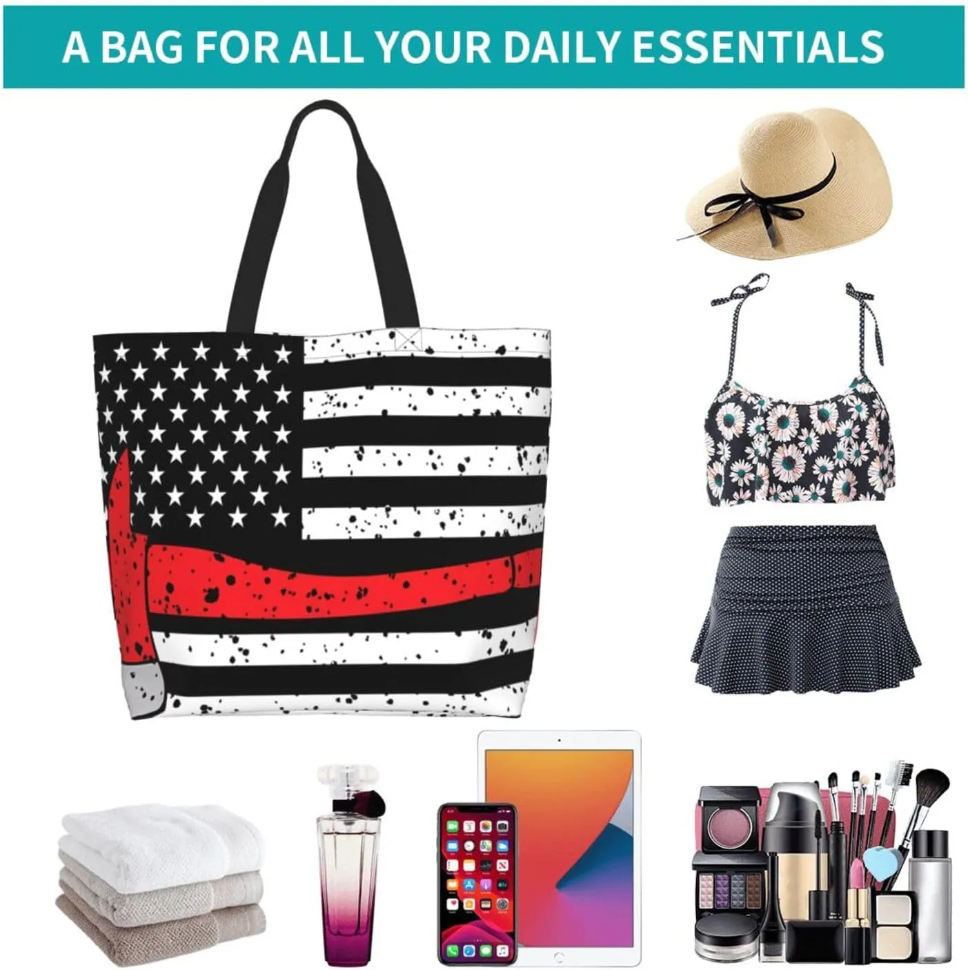 American Motorcycle Flag Dirt Bike Women's Tote Bag Large Capacity Single Shoulder Bags Handbag for Shopping Work
