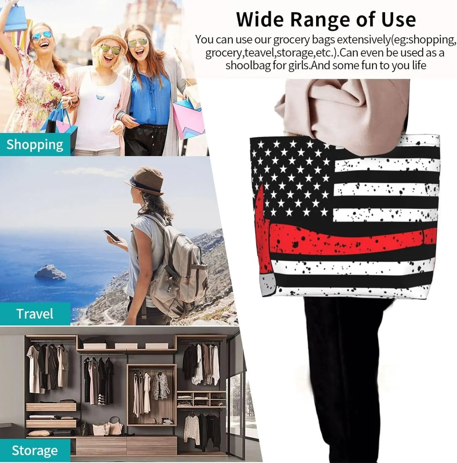 American Motorcycle Flag Dirt Bike Women's Tote Bag Large Capacity Single Shoulder Bags Handbag for Shopping Work