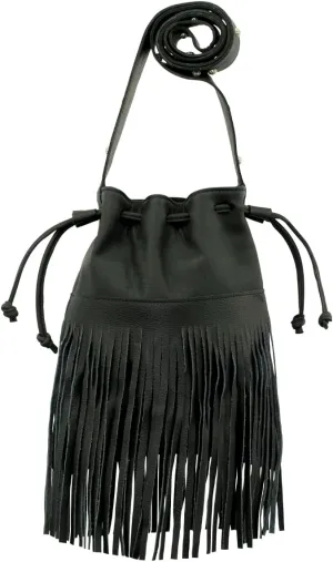 American West Leather Bucket Crossbody With Fringe For Women