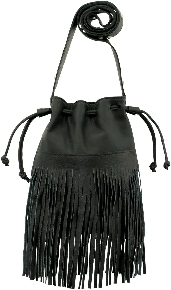 American West Leather Bucket Crossbody With Fringe For Women