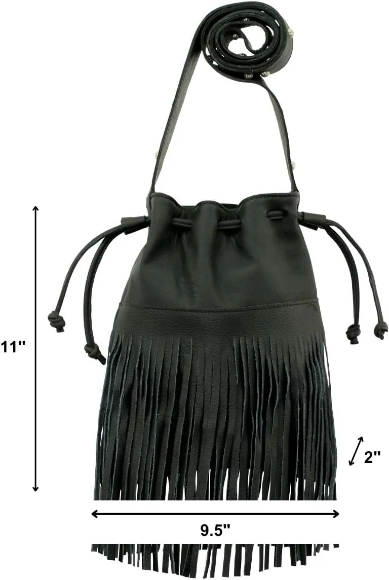 American West Leather Bucket Crossbody With Fringe For Women