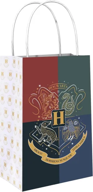 amscan Harry Potter Hogwarts United Paper Party Kraft Bags - 8.25" x 5.25" x 3" | Multi-color | Pack of 8