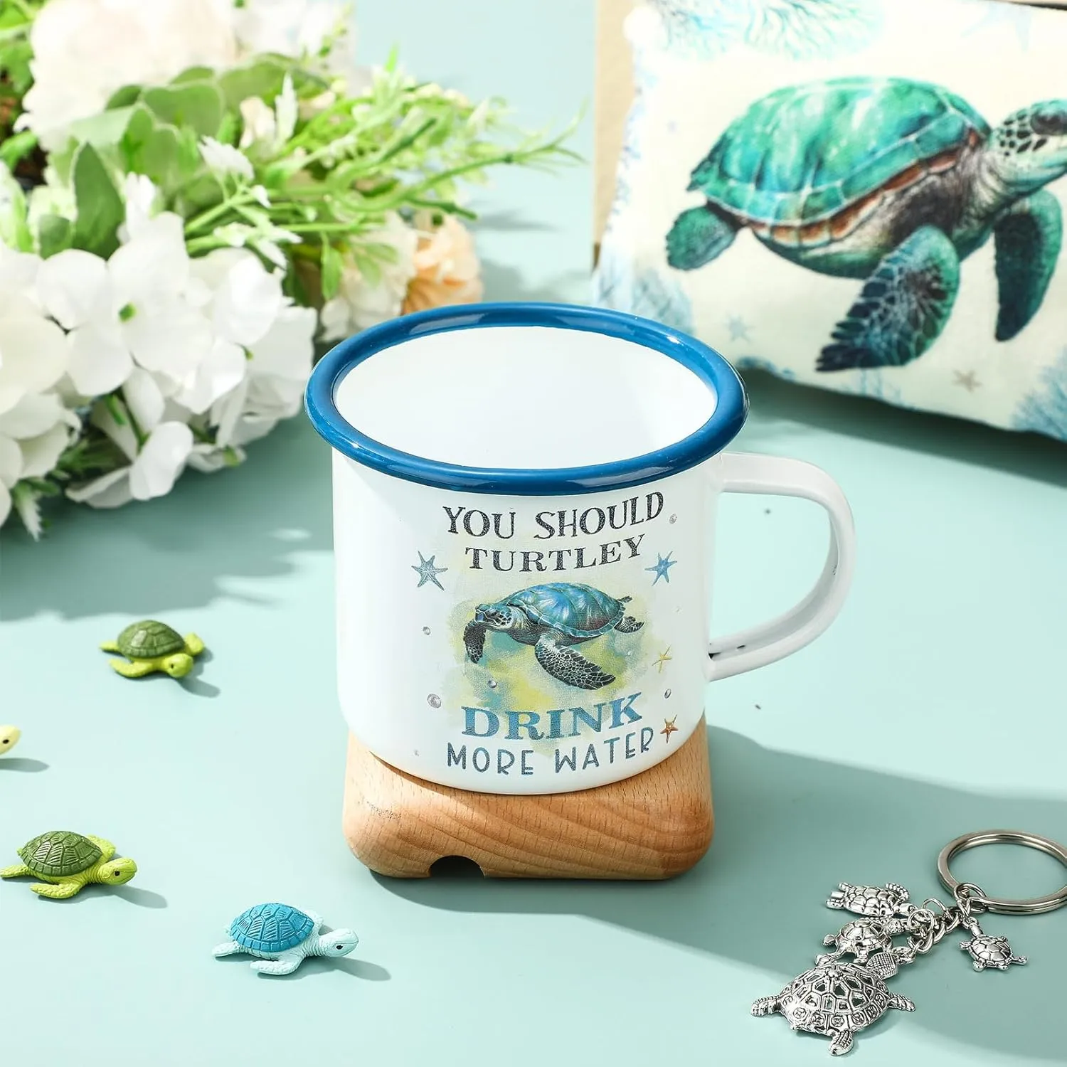 Animal Lover Gifts for Women Mother's Day Animal Themed Gifts for Mom Include Canvas Tote Bag, Makeup Bag, Socks, Keychain, Enamel Mug, Small Figurines(Sea Turtle)