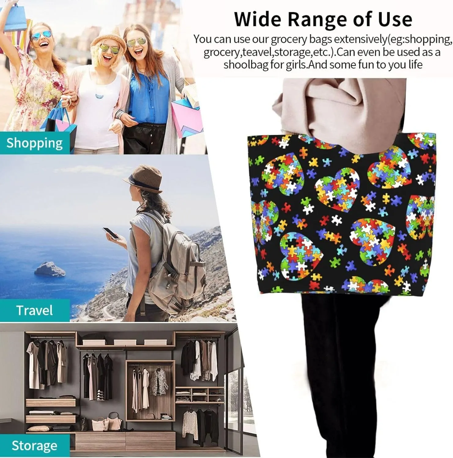 Animal Tiger Leopard Print Rose Flower Print Shoulder Bag For Women Shopping Bags Tote Bag Large Storage Grocery Bags