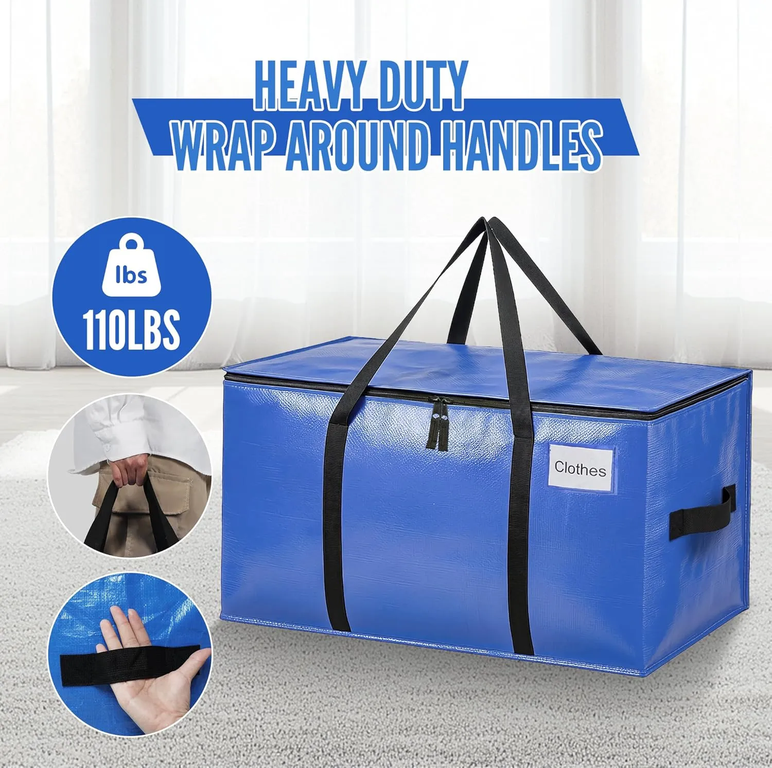 BAGAIL Heavy Duty Moving Bags with Strong Handle, Extra Large Moving Boxes, Storage Tote for Clothes, College Moving Supplies(Blue, 4 Pack)