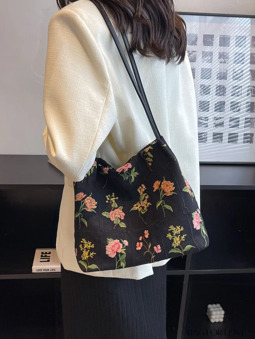 BagForLove - Floral Embroidered Hobo Bag: Chic Graphic Design & Intricate Detail