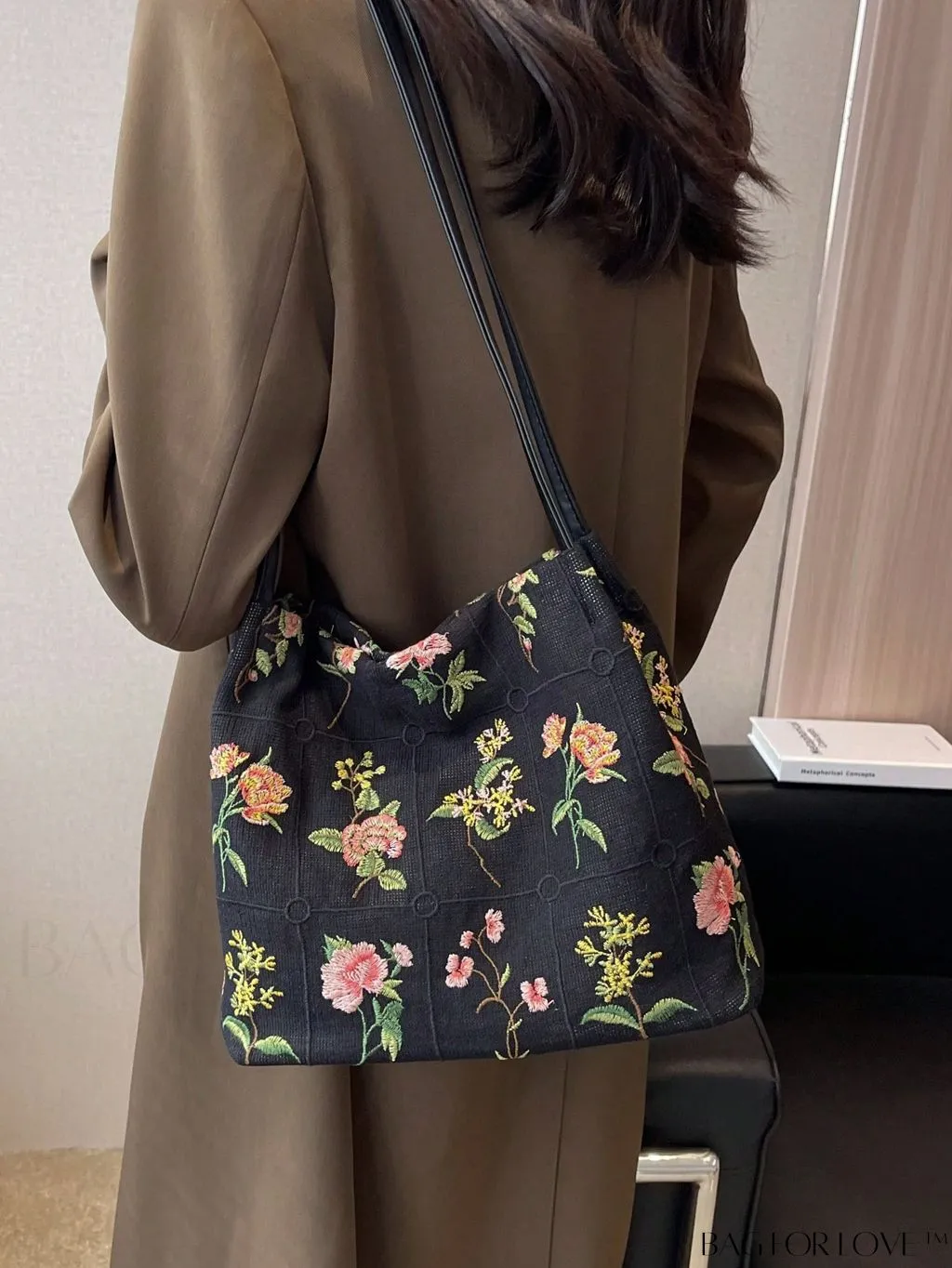 BagForLove - Floral Embroidered Hobo Bag: Chic Graphic Design & Intricate Detail