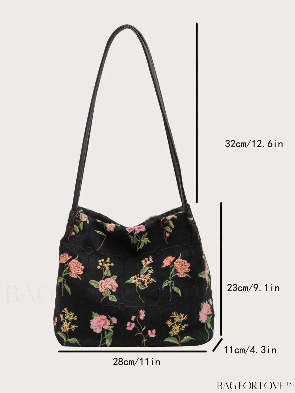 BagForLove - Floral Embroidered Hobo Bag: Chic Graphic Design & Intricate Detail