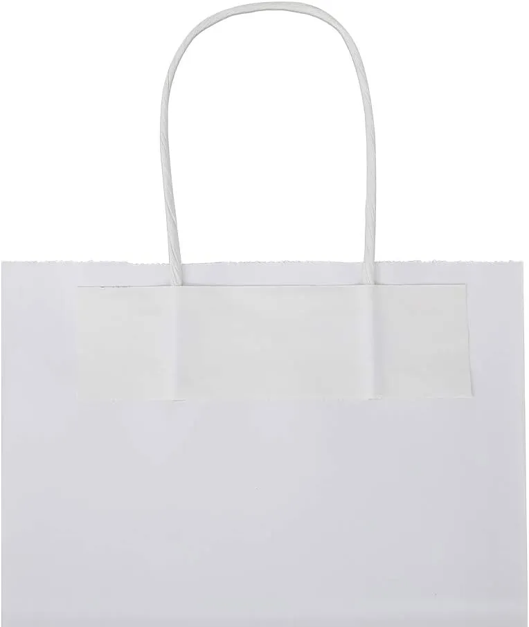 bagmad 100 Pack Sturdy Medium White Kraft Paper Bags with Handles Bulk, Thicken Gift Bags 8x4.75x10 Inch, Craft Grocery Shopping Retail Party Favors Wedding Business Sacks (White, 100pcs)