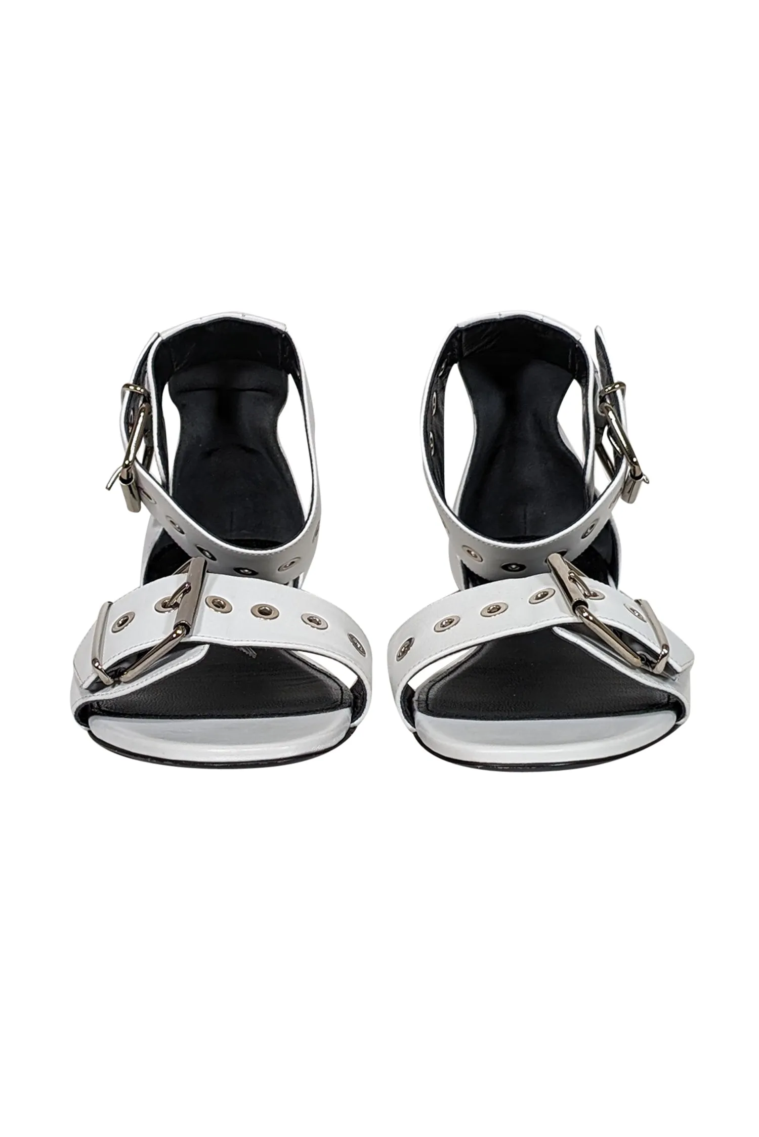 Balenciaga 10 Strappy Wide array Detail Buckle No customs hassle Leather White Sz Sandals -