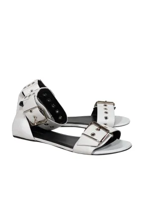 Balenciaga 10 Strappy Wide array Detail Buckle No customs hassle Leather White Sz Sandals -