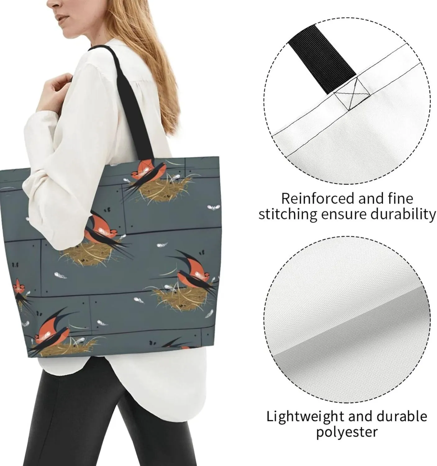 Barn Swallow In Graphite Print Shoulder Bag For Women Shopping Bags Tote Bag Large Storage Handbag Grocery Bags