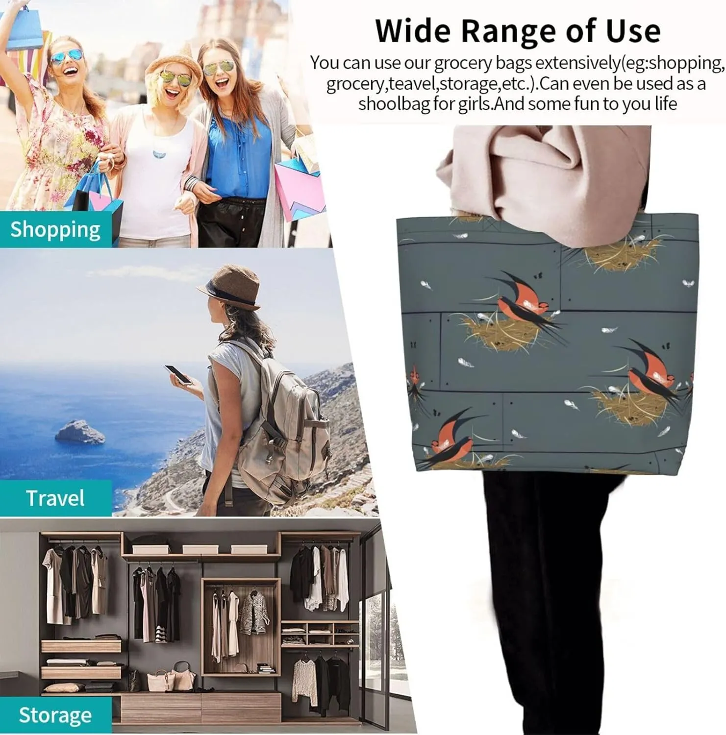 Barn Swallow In Graphite Print Shoulder Bag For Women Shopping Bags Tote Bag Large Storage Handbag Grocery Bags