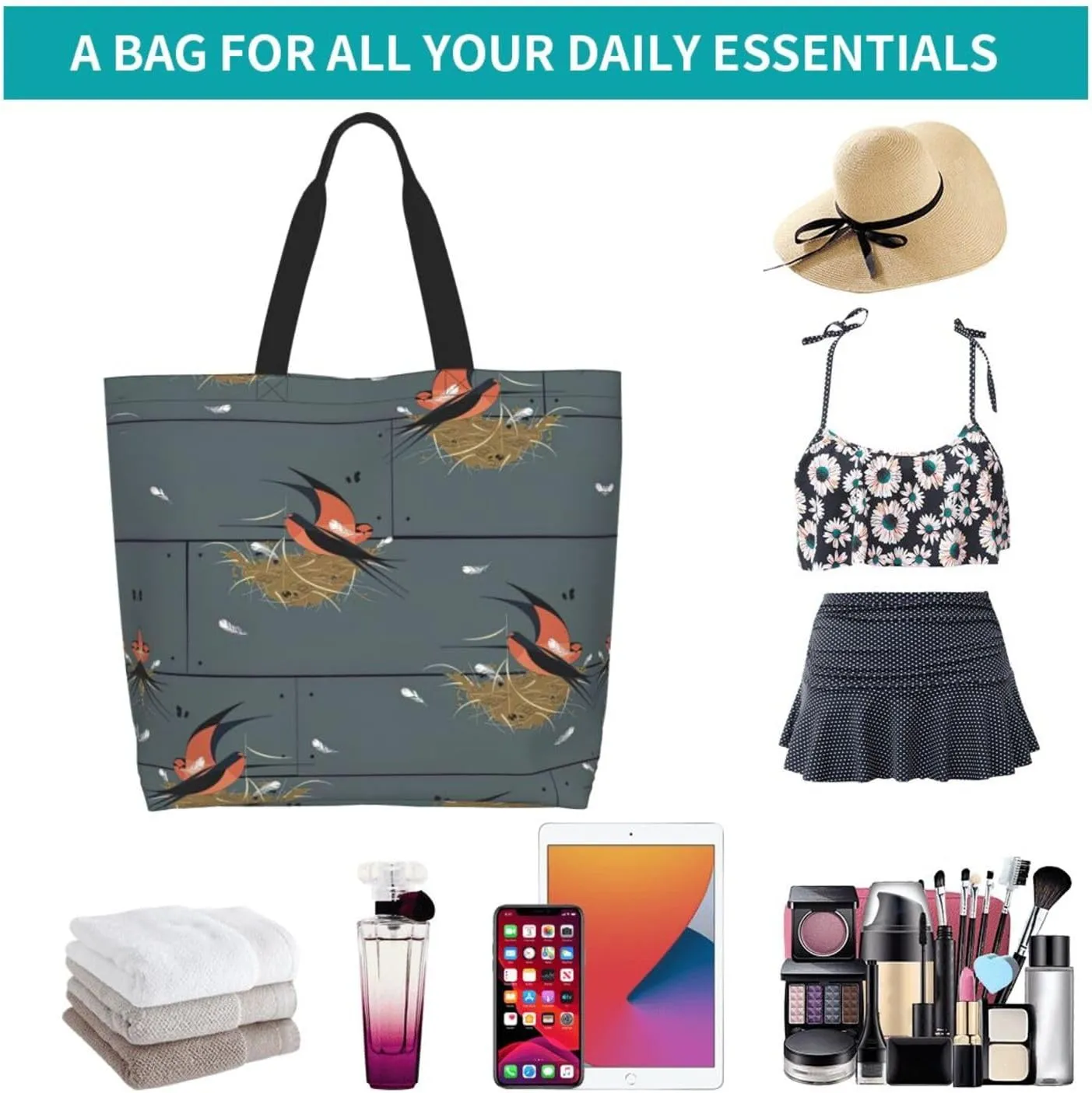 Barn Swallow In Graphite Print Shoulder Bag For Women Shopping Bags Tote Bag Large Storage Handbag Grocery Bags