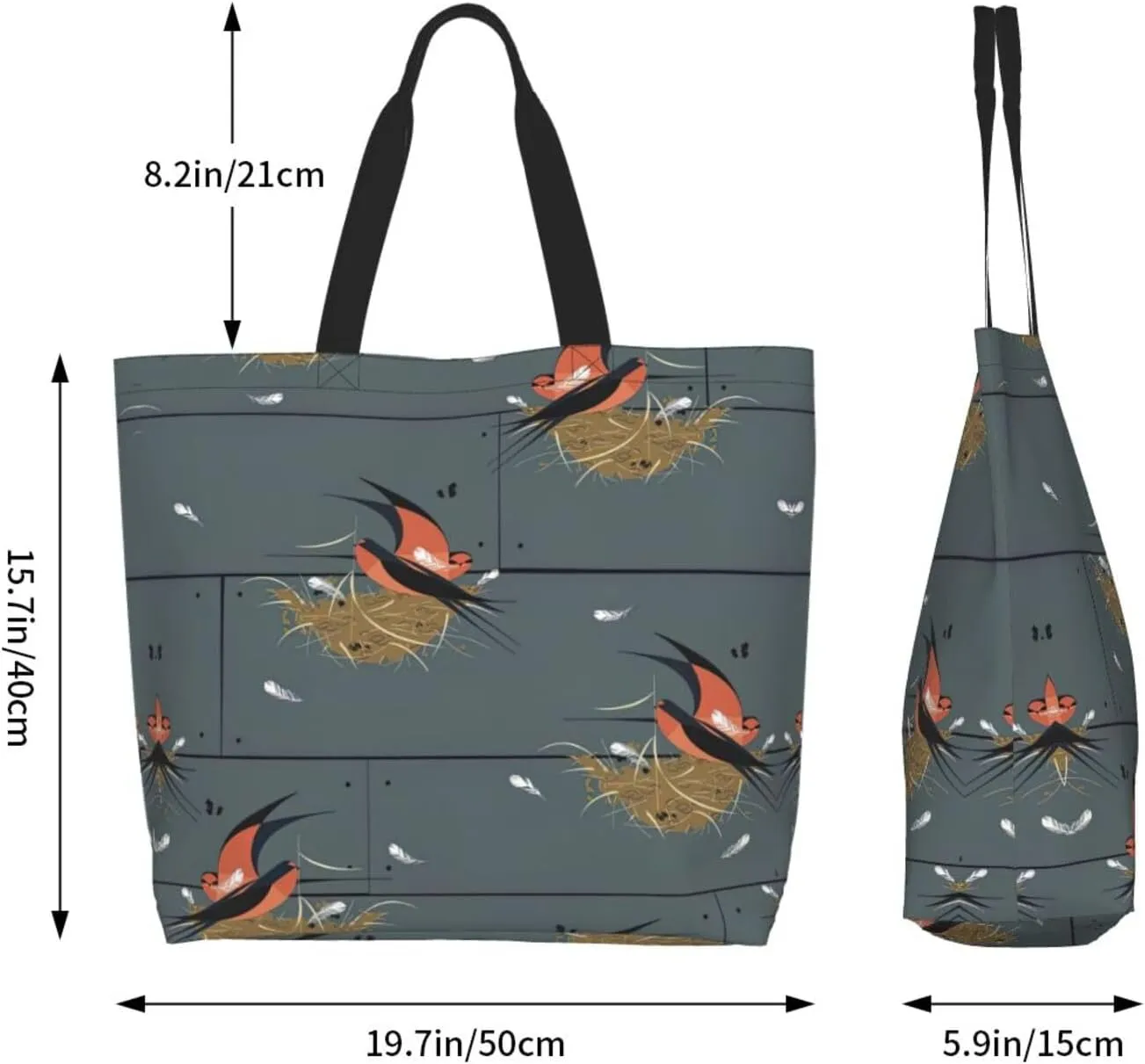 Barn Swallow In Graphite Print Shoulder Bag For Women Shopping Bags Tote Bag Large Storage Handbag Grocery Bags