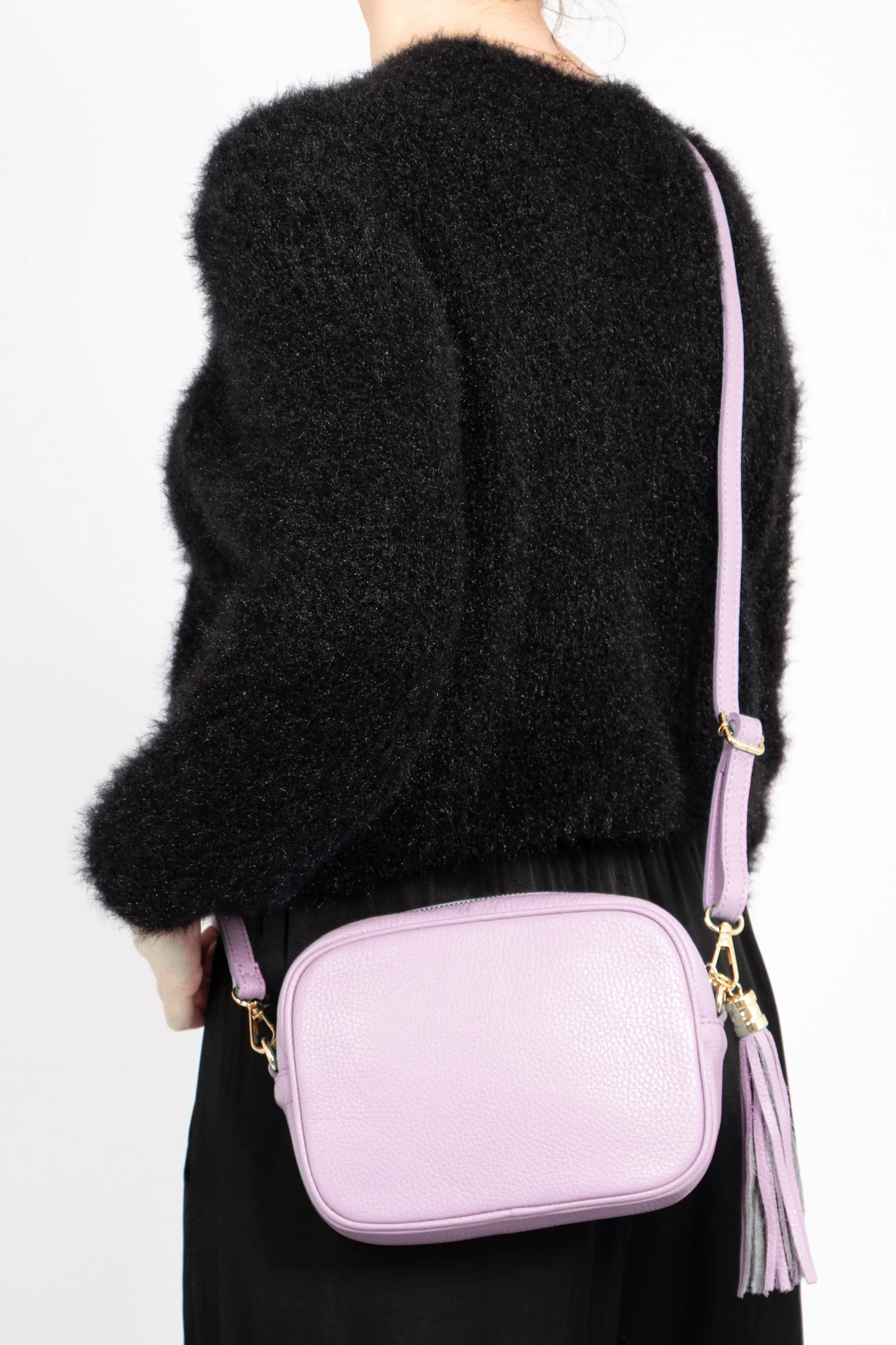 Beau Italian Leather Crossbody Bag - Pastel Lilac, Pebbled