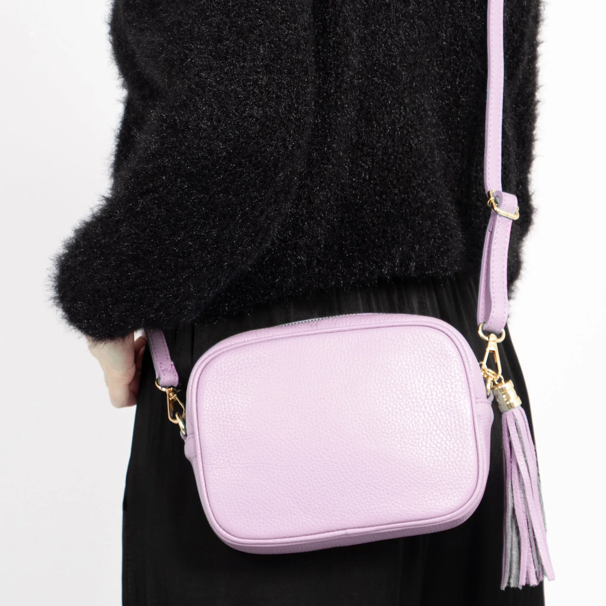 Beau Italian Leather Crossbody Bag - Pastel Lilac, Pebbled