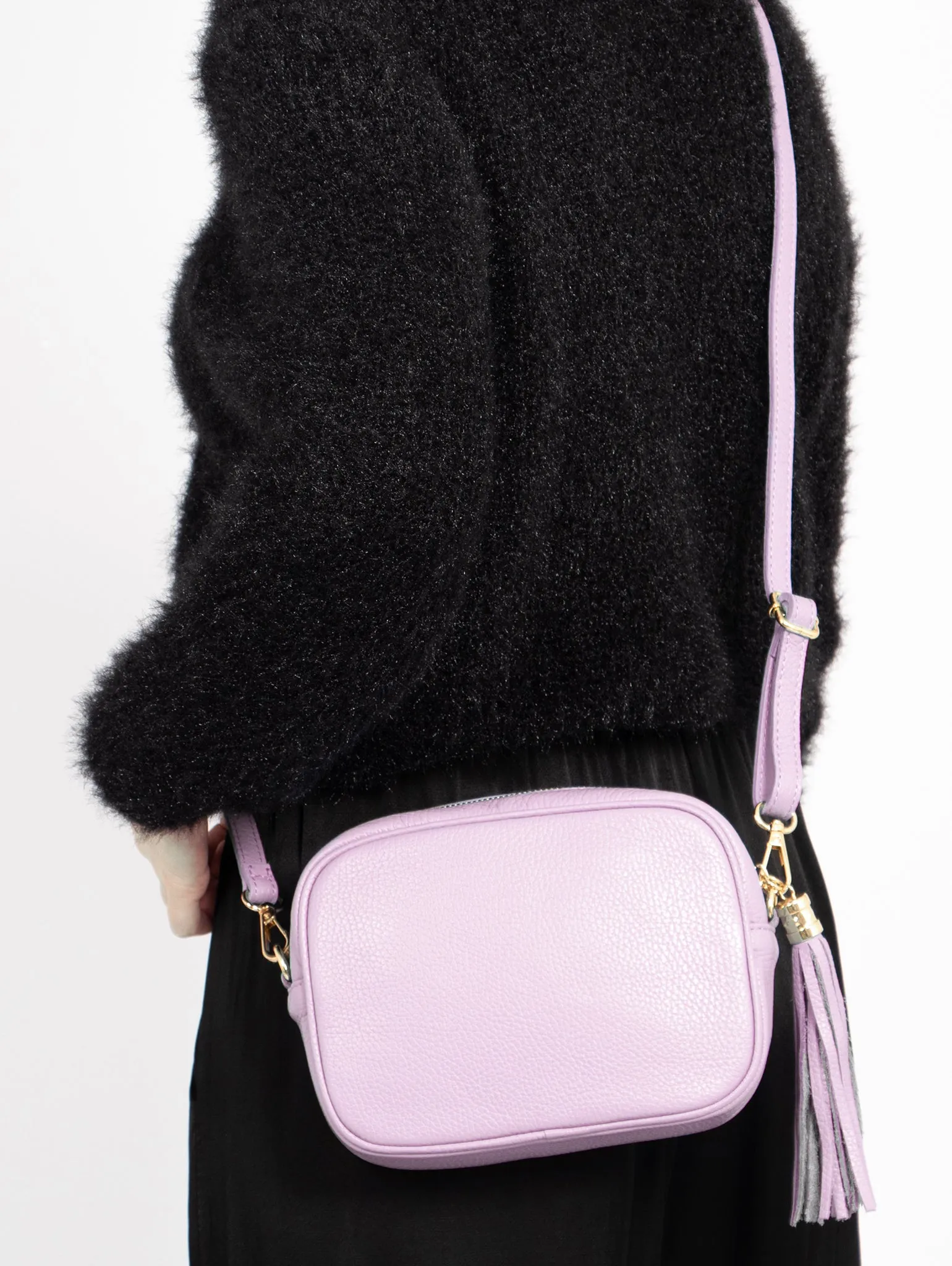 Beau Italian Leather Crossbody Bag - Pastel Lilac, Pebbled