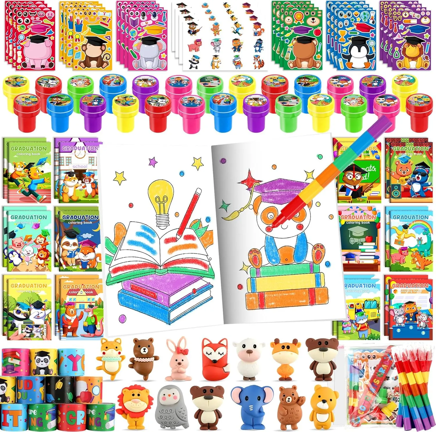 BenLouis 192 Pcs Graduation Party Favors for Kids Preschool Kindergarten Classroom Gifts Prize Coloring Books Set Bulk for Students Congrats Grad Goodie Bags Stuffers（Graduation Animals）