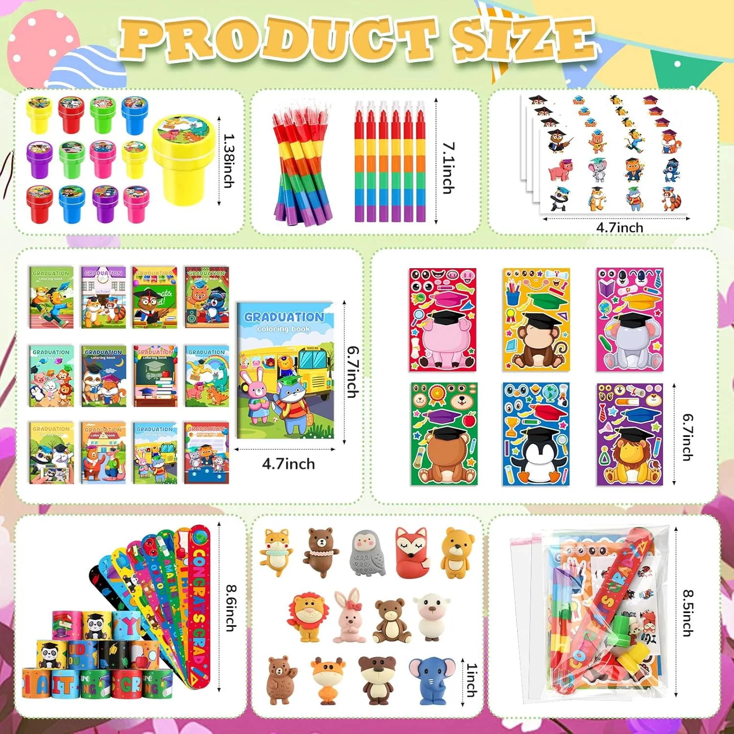 BenLouis 192 Pcs Graduation Party Favors for Kids Preschool Kindergarten Classroom Gifts Prize Coloring Books Set Bulk for Students Congrats Grad Goodie Bags Stuffers（Graduation Animals）