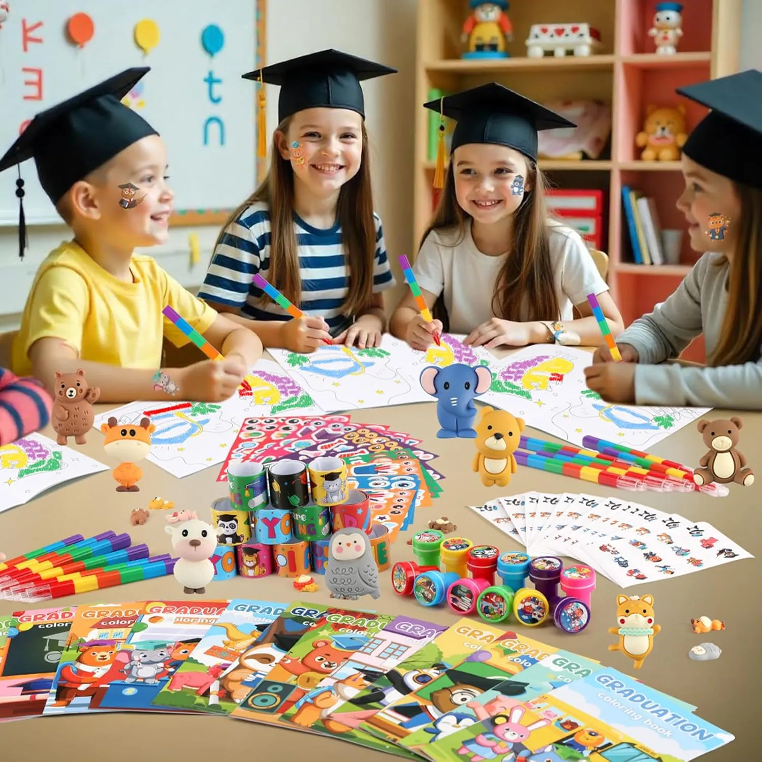 BenLouis 192 Pcs Graduation Party Favors for Kids Preschool Kindergarten Classroom Gifts Prize Coloring Books Set Bulk for Students Congrats Grad Goodie Bags Stuffers（Graduation Animals）