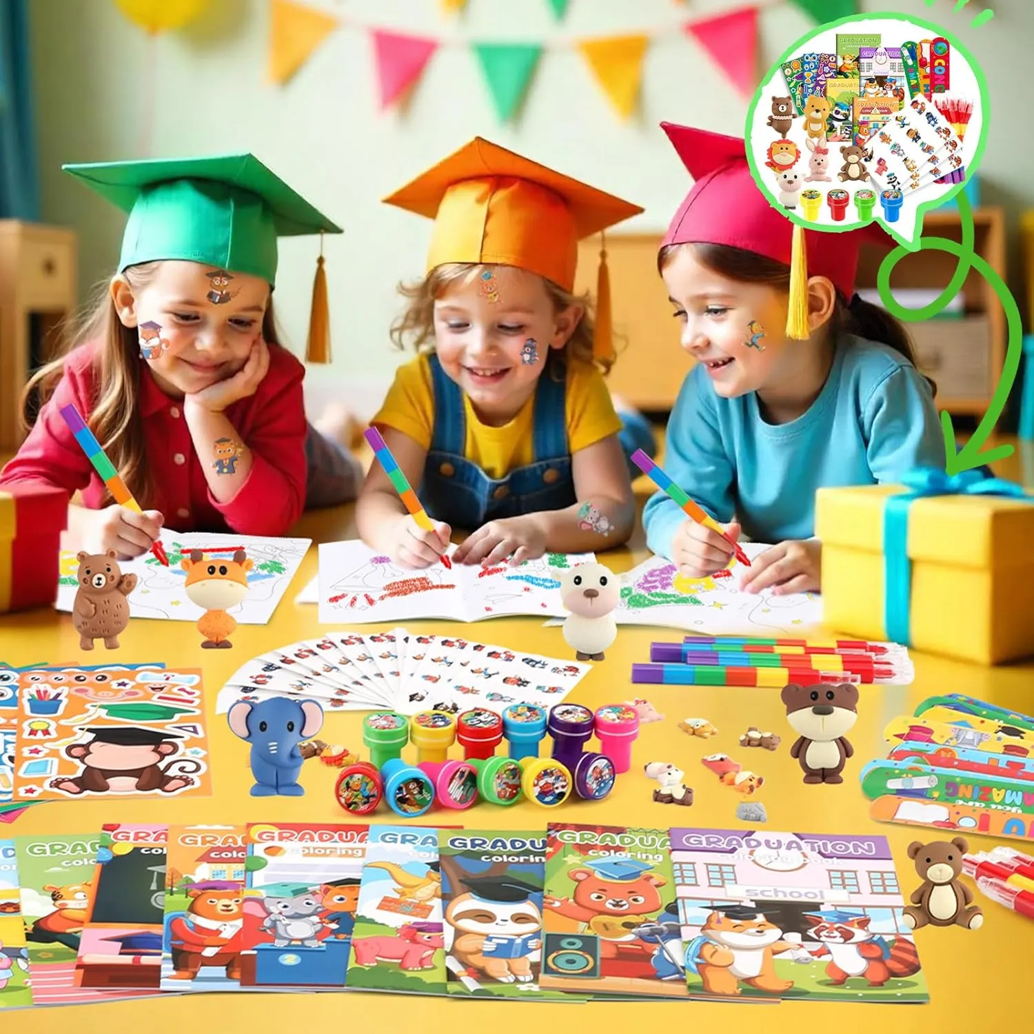 BenLouis 192 Pcs Graduation Party Favors for Kids Preschool Kindergarten Classroom Gifts Prize Coloring Books Set Bulk for Students Congrats Grad Goodie Bags Stuffers（Graduation Animals）