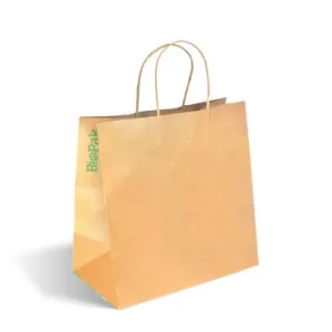 BIOPAK 300x170x305mm Large Twist Handle Kraft Paper Bags 250 Units
