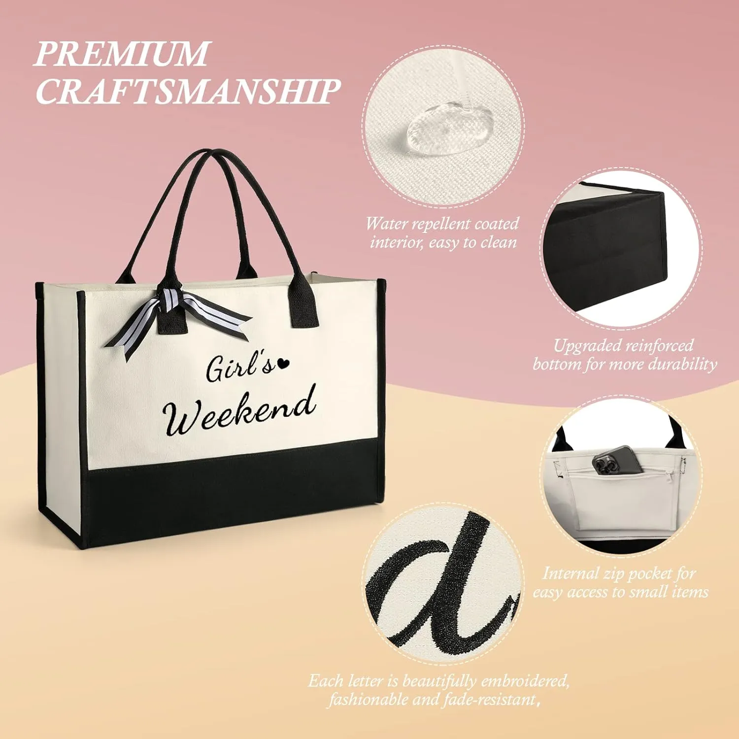 Birthday Gifts for Women Overnight Tote Bag w Makeup Bag Girl's Weekend Personalized Friend Sister Gifts for Beach Travel Getaway Vacation