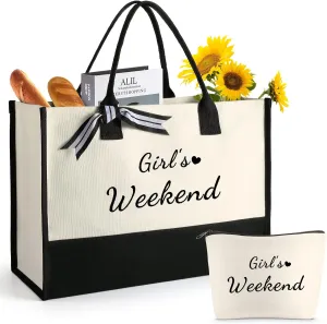 Birthday Gifts for Women Overnight Tote Bag w Makeup Bag Girl's Weekend Personalized Friend Sister Gifts for Beach Travel Getaway Vacation